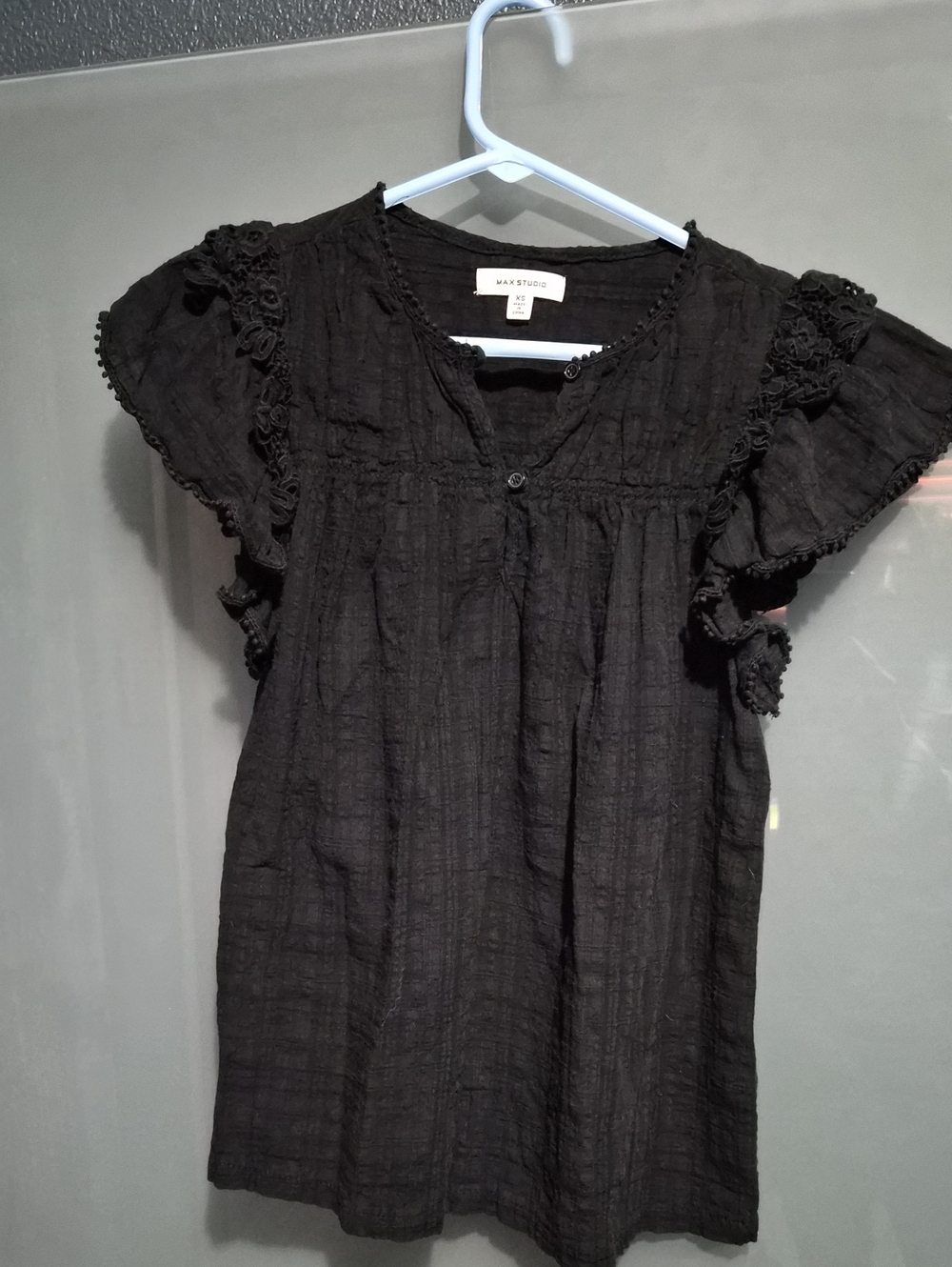 Max Studio Black Ruffled Sleeve Peasant Top